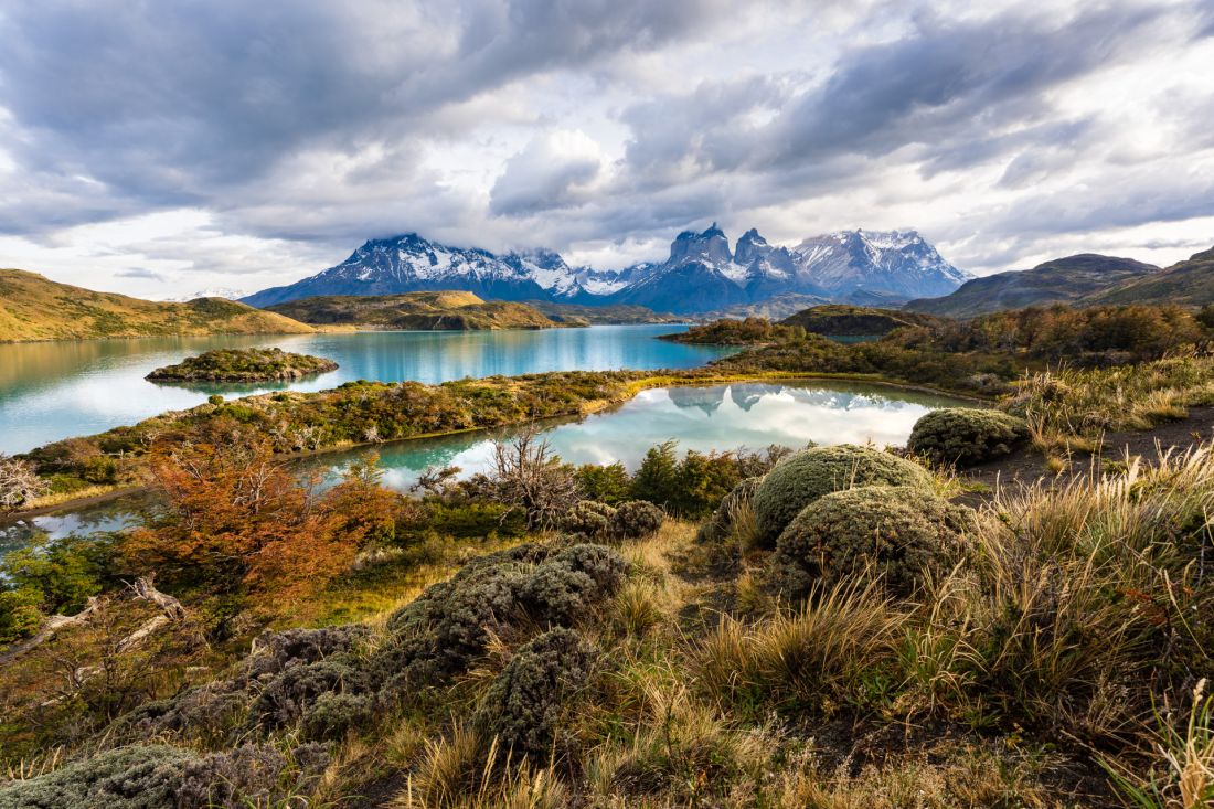 Patrně nejlepší vyhlídka na Torres del Paine. Podzimní stromy, ostrůvky i geniální světlo.